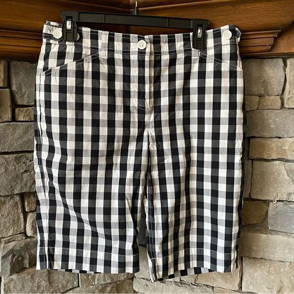 JONES NEW YORK Stretch Black & White Check Bermuda Shorts. Size 6. VGUC! - Picture 1 of 5